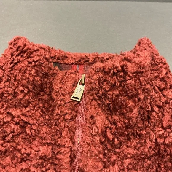 Pendleton Sherpa Fleece Zip Jacket Burgundy Plaid Wool Accent Women’s Small